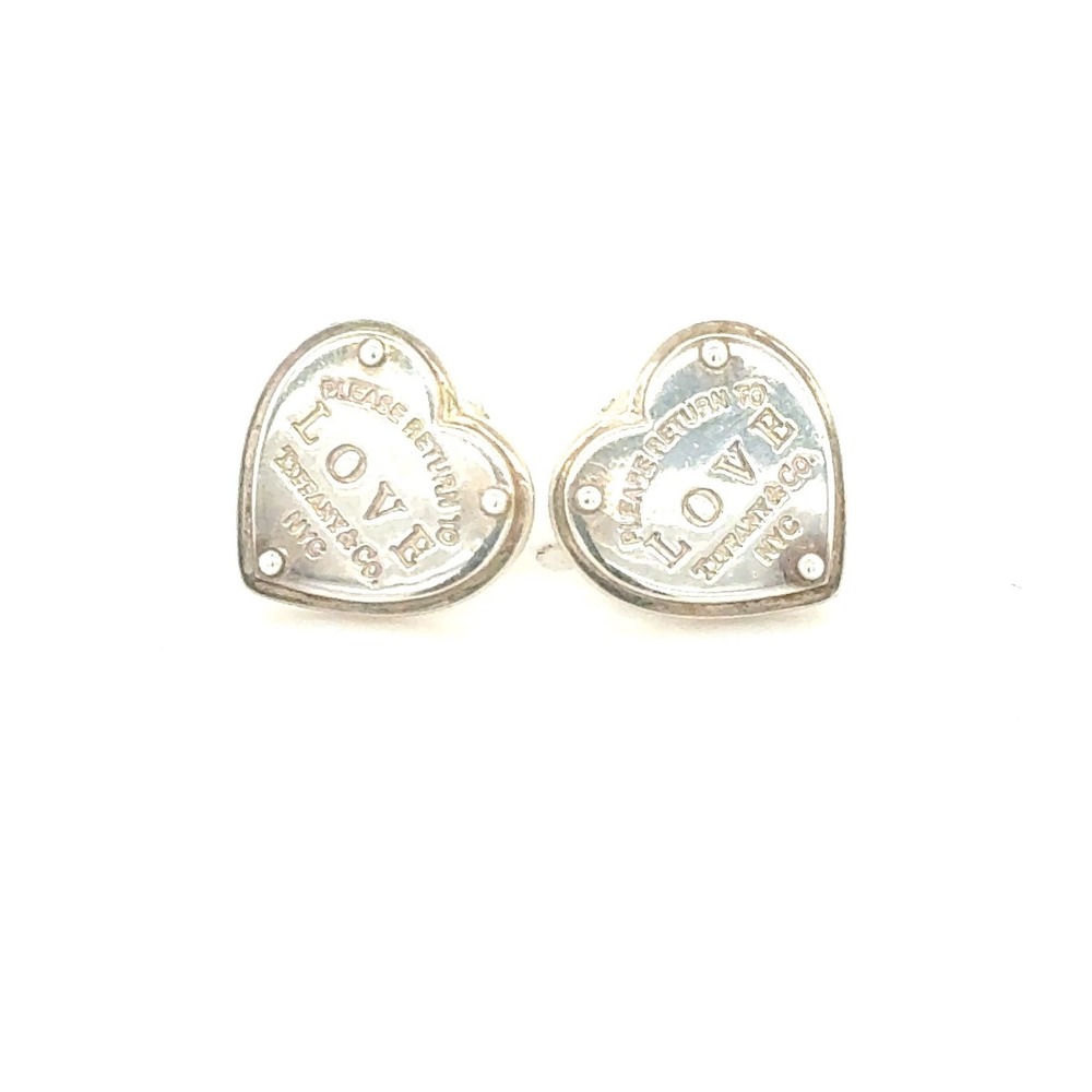 Tiffany & Co Sterling Silver Return to Tiffany Love Heart Stud Earrings NYC 925